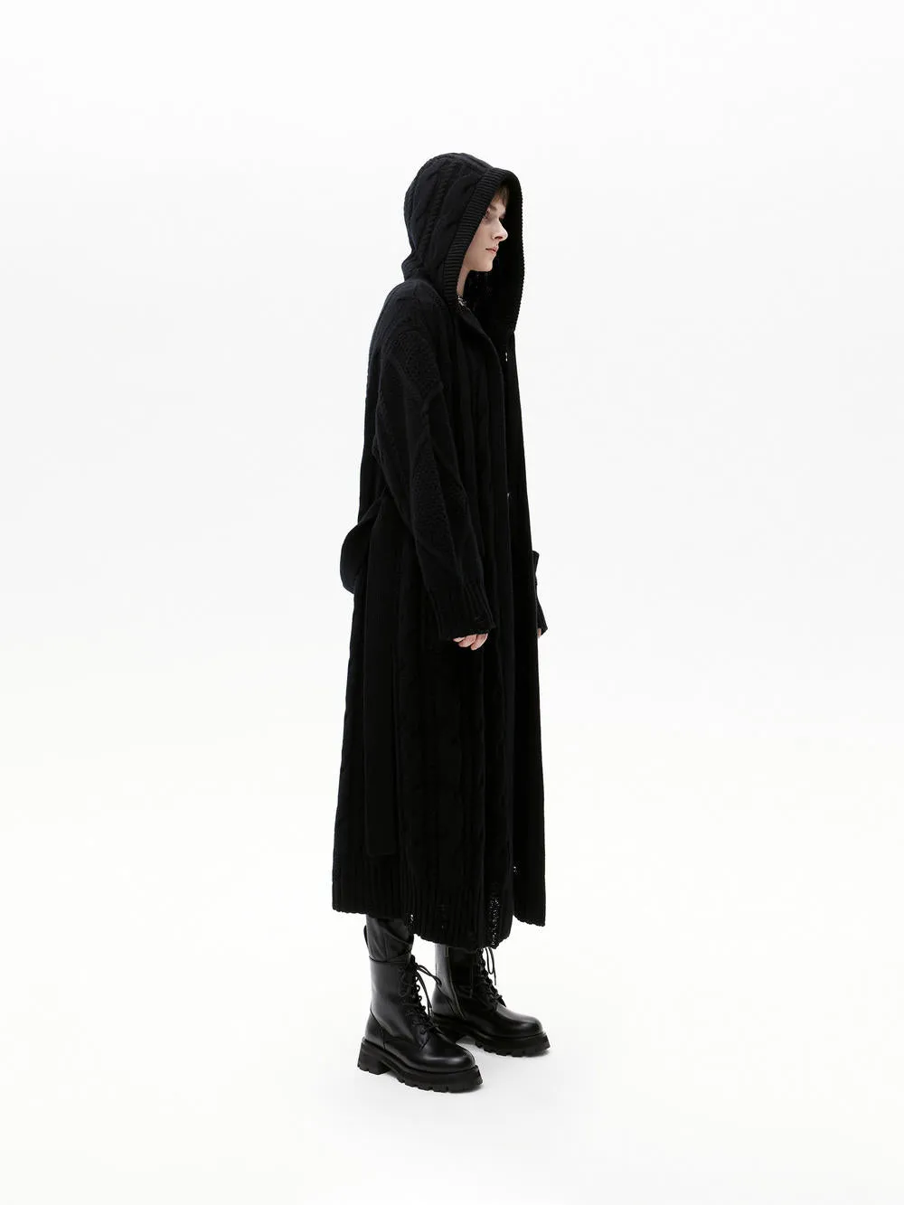 Wool Hooded Cardigan with Belt