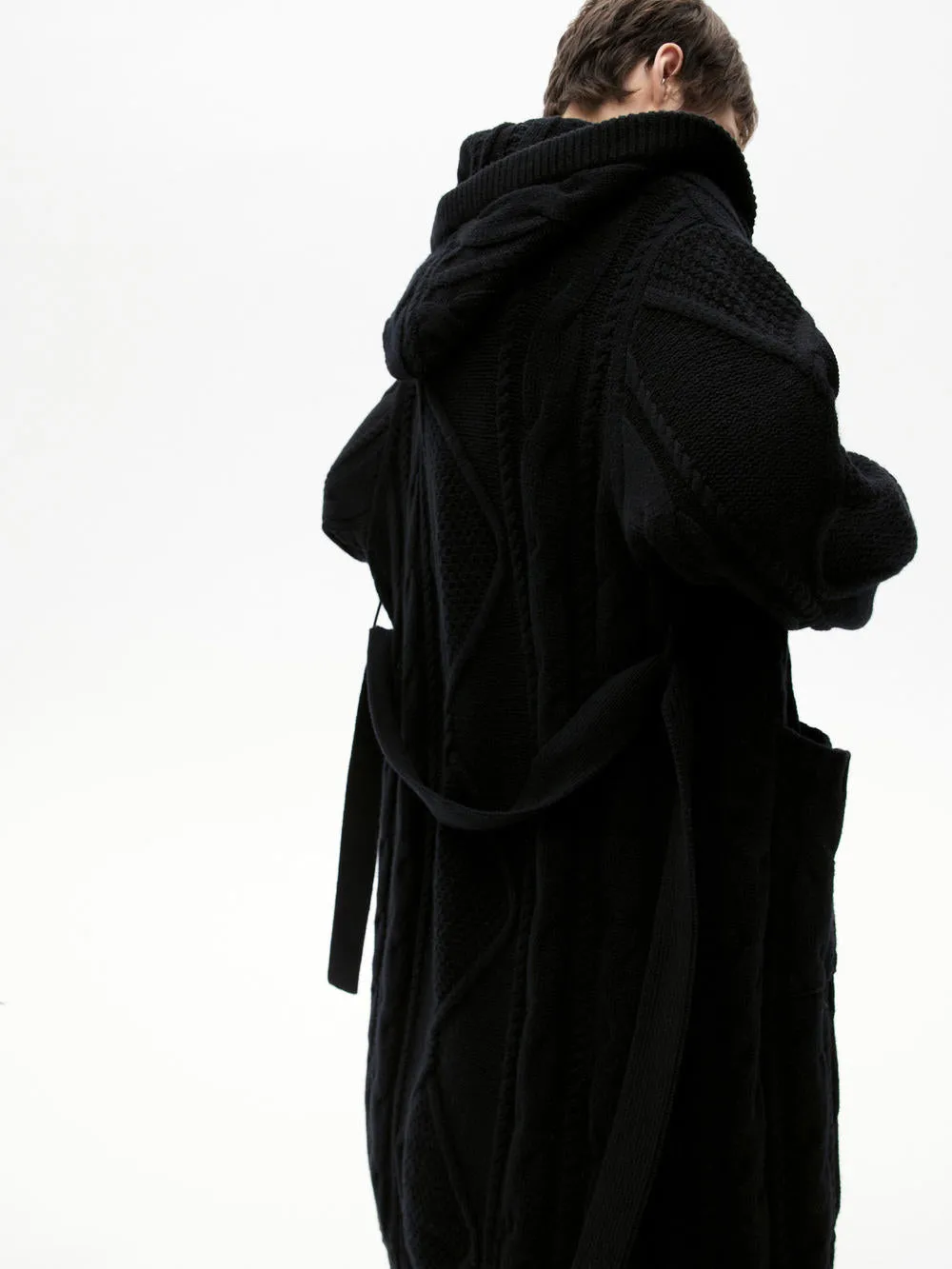 Wool Hooded Cardigan with Belt