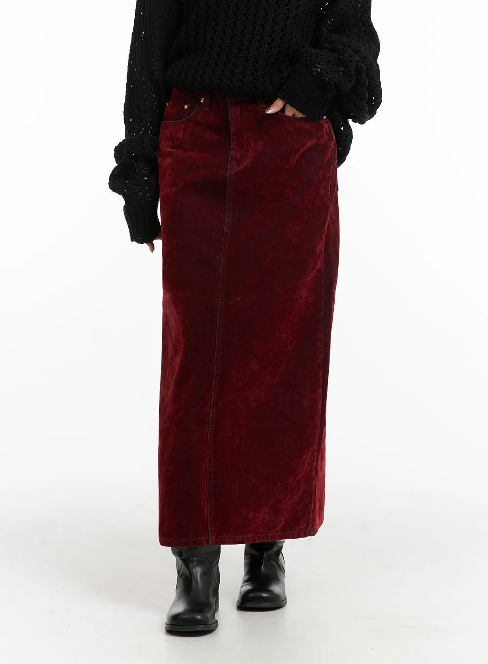 Y2K Velvet Denim Maxi Skirt CJ410