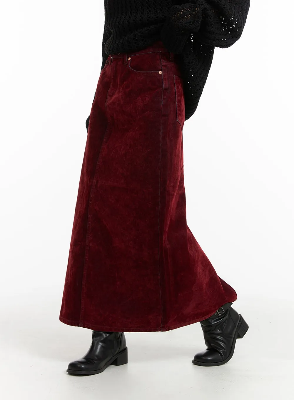 Y2K Velvet Denim Maxi Skirt CJ410