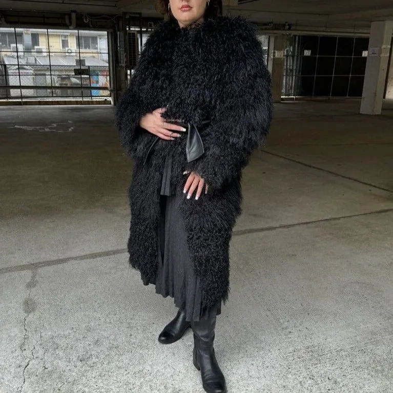 Zimmermann Black Mongolian Fur   Leather Longline Coat