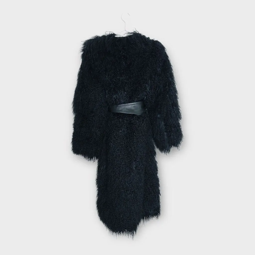 Zimmermann Black Mongolian Fur   Leather Longline Coat