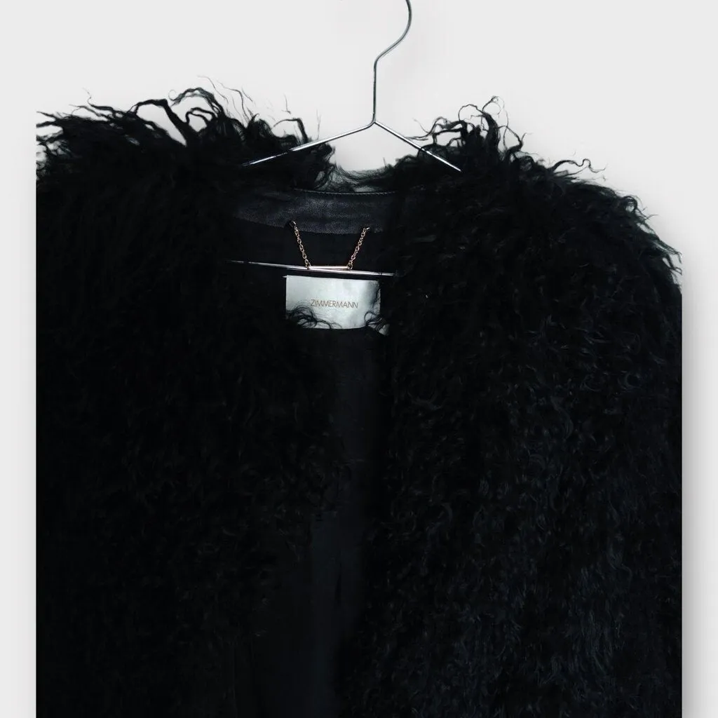 Zimmermann Black Mongolian Fur   Leather Longline Coat