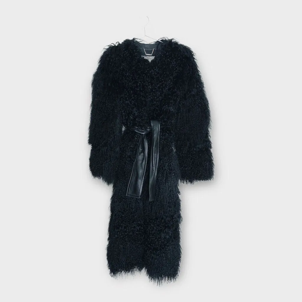 Zimmermann Black Mongolian Fur   Leather Longline Coat