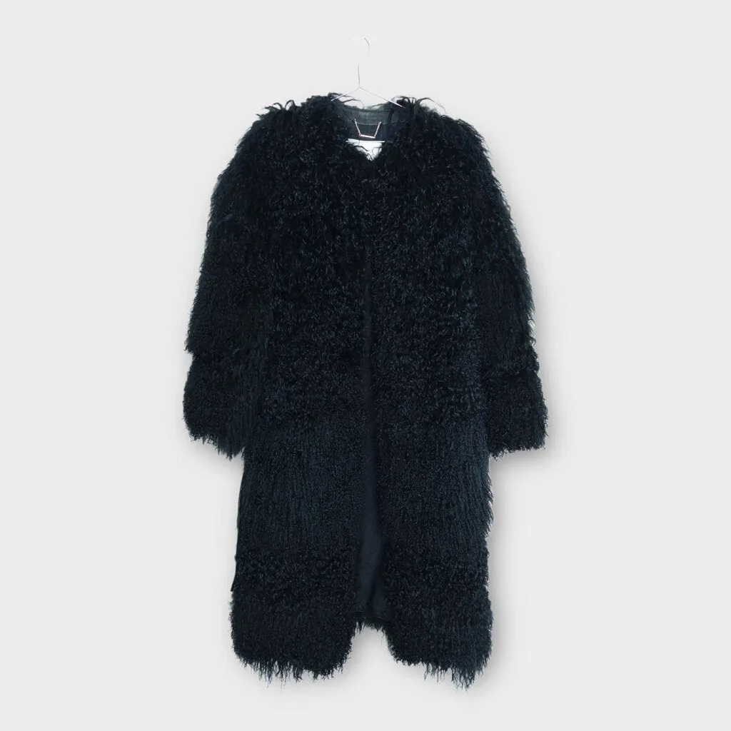 Zimmermann Black Mongolian Fur   Leather Longline Coat